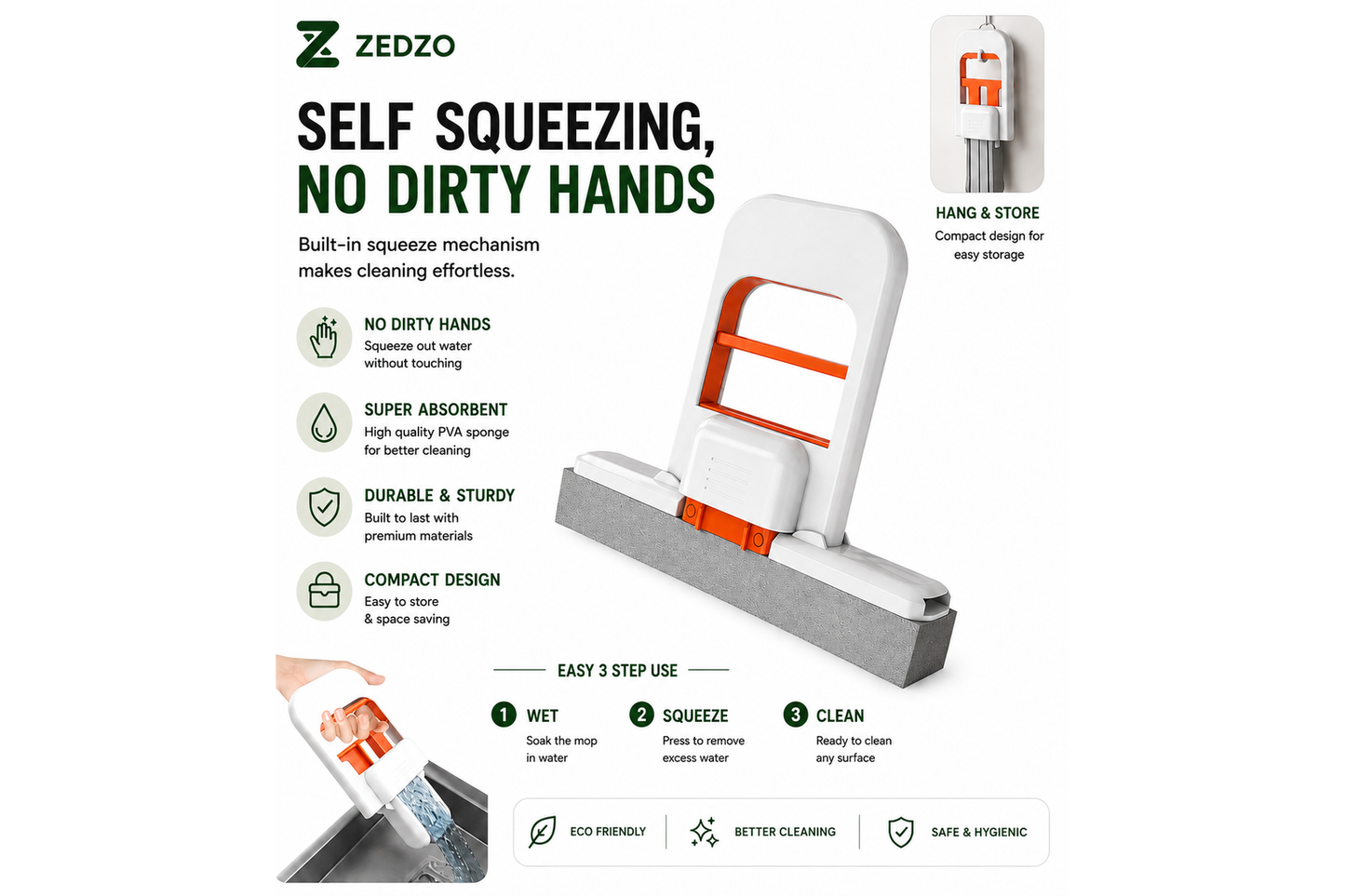 Self-Squeezing Cleaning Mop
